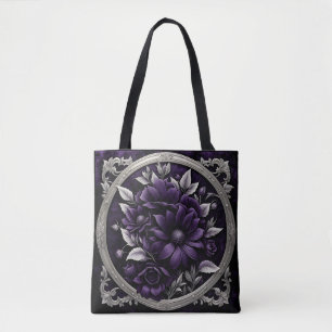 Lila och Silver Flowers i Gothic Ram Tygkasse