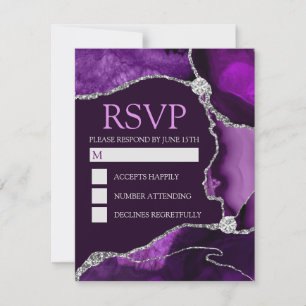 Lila och silver glitter agat Sweet Sixteen OSA Kort