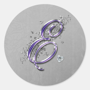 Lila och Silver Glitter Finare, E Runt Klistermärke