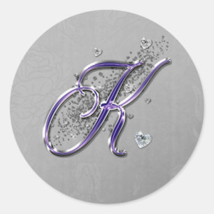 Lila och Silver Glitter Finare, Monogram K Runt Klistermärke