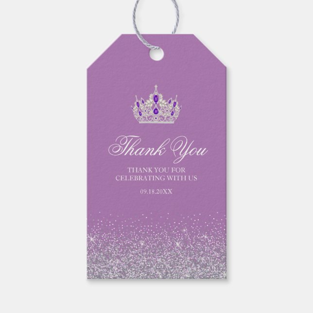 Lila och Silver Glitter Gift-Märkre Presentetikett (Framsidan)