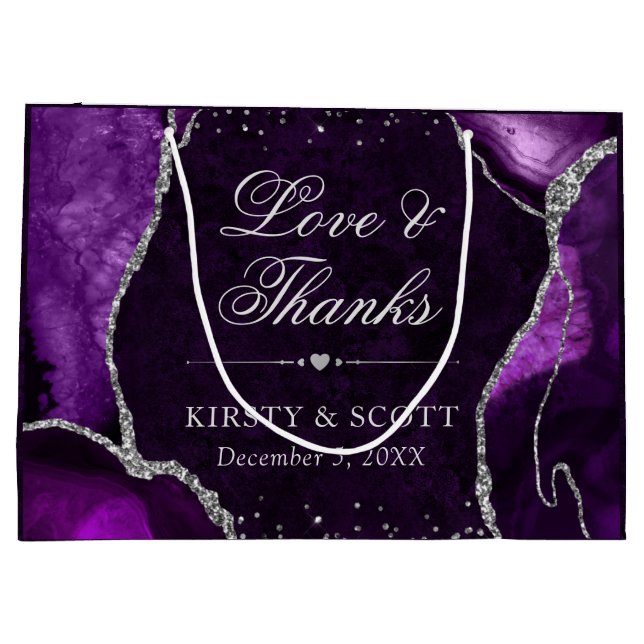 Lila och Silver Glitter Marble Agate Bröllop (Baksidan)