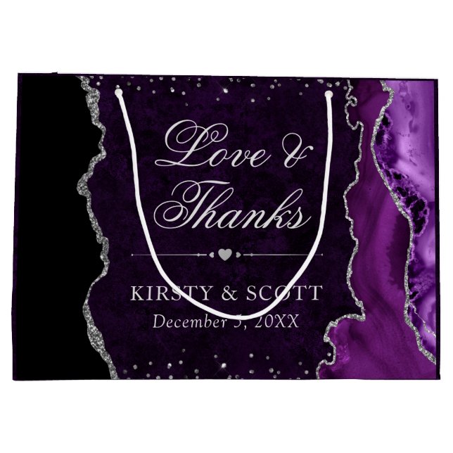 Lila och Silver Glitter Marble Agate Bröllop (Baksidan)