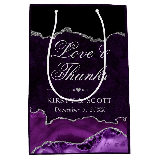 Lila och Silver Glitter Marble Agate Bröllop (Framsidan)