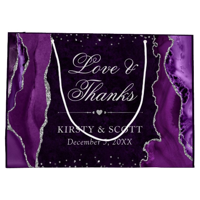 Lila och Silver Glitter Marble Agate Bröllop (Baksidan)