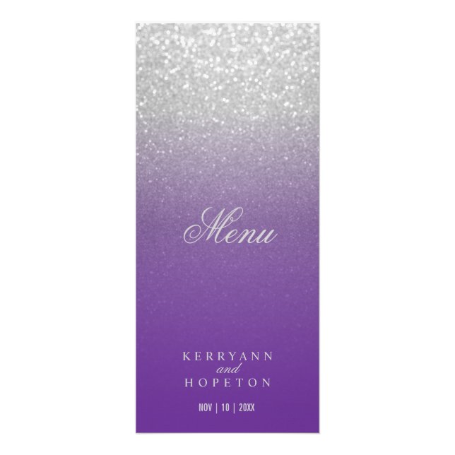 Lila och Silver Glitter - Menu Reklamkort (Framsidan)