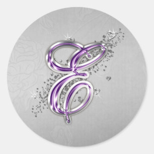 Lila och Silver Glitter Monogram E-märkning Runt Klistermärke