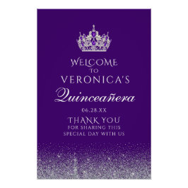 Lila och Silver Glitter Quinceanera Välkomsttecken Perfect Poster