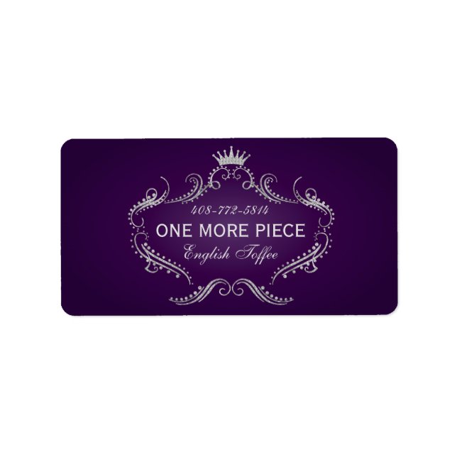 Lila och Silver Glitter Ram och Krona Adressetikett (Framsidan)