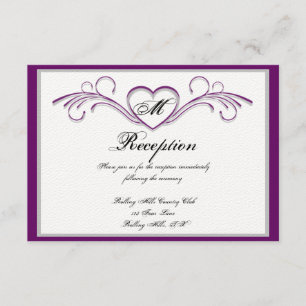 Lila och Silver Heart Rulla Monogram Reception Inbjudningar