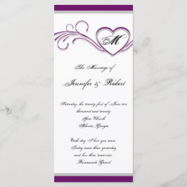 Lila och Silver Hjärtmonogram Bröllopsprogram Program