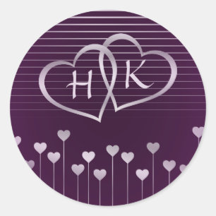 Lila och Silver Monogram Heart Runt Klistermärke