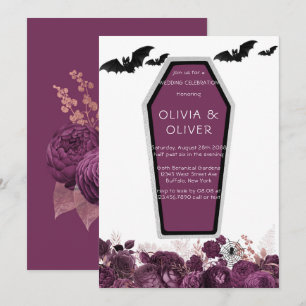 Lila och Silver Peony Coffin Fladdermöss Bröllop I Inbjudningar
