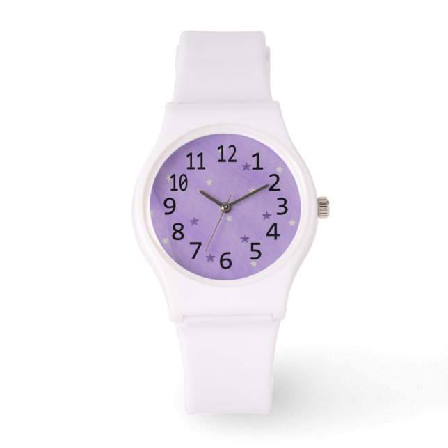 Lila och Silver Stars Lavender Number Watches Armbandsur (Framsida)