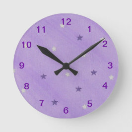 Lila och Silver Stars på Lavender Wall Clock Rund Klocka