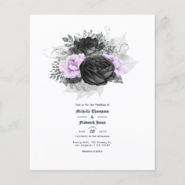 Lila och svart blomsterbröllopsinbjudan flygblad