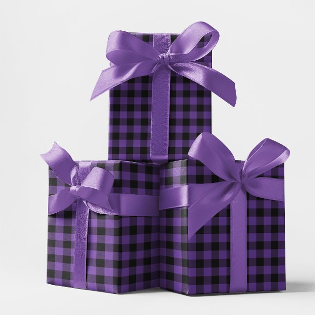 Lila och svart Buffalo-rutigt Presentpapper (Medium Purple and Black Buffalo Plaid Wrapping Paper)