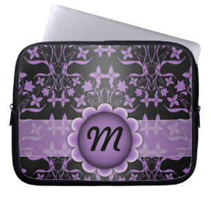 Lila och svart Damaskmonogram Laptop Fodral