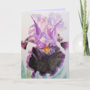 Lila och svart Iris-vattenfärgskort Kort