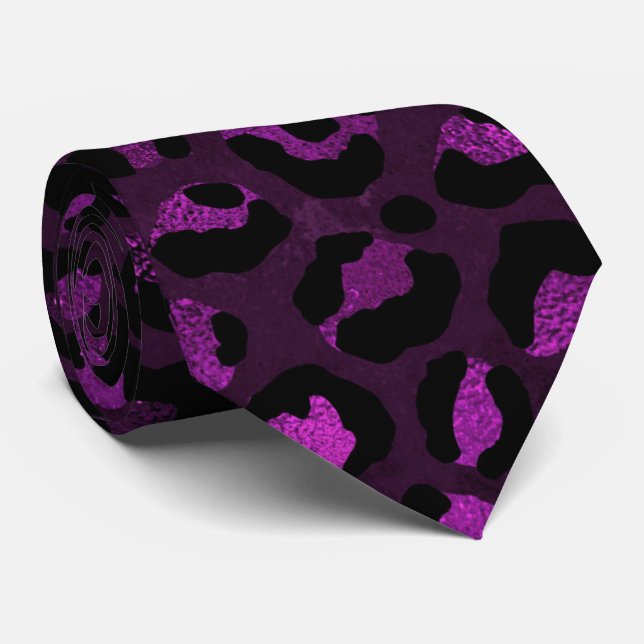 Lila och svart leopardtryck slips (Rullad)