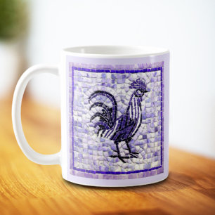 Lila och svart mosaik Tupp Konst Kaffemugg