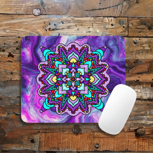 Lila och svart, mystikfärgad Mandala Musmatta