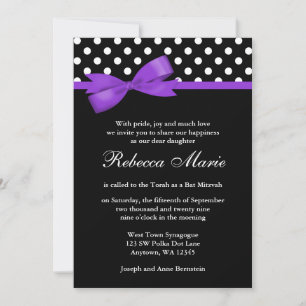 Lila och svart Polka dots, Bat mitzvah överkant Inbjudningar