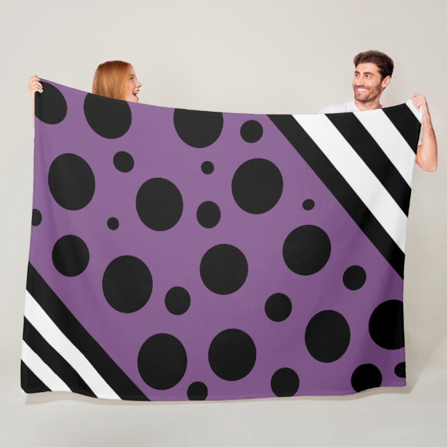 Lila och svart Polka dots och Rand Blanket Fleecefilt (På plats)