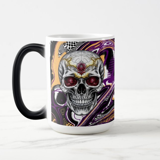 Lila och svart socker Skull Halloween Magisk Mugg (Vänster)