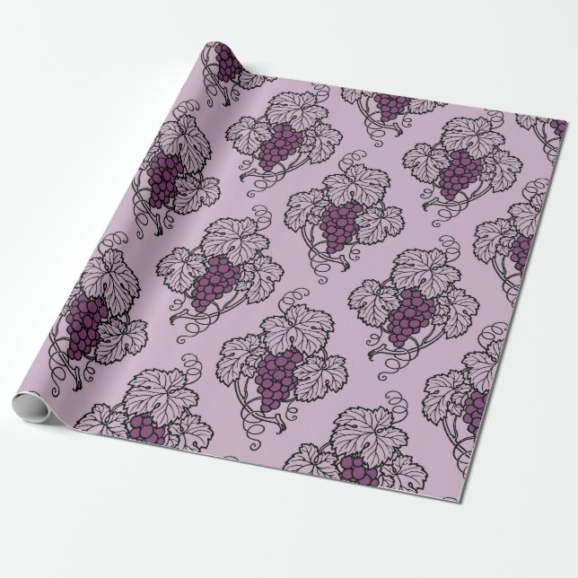 Lila och svart vintage druvmönster presentpapper (Utrullad)