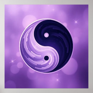 Lila och Svart Yin Yang-symbol Poster