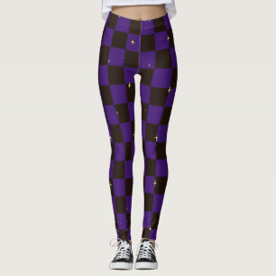 Lila och svarta karerade leggings med stjärnor