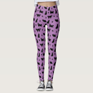 Lila och Svarta katter och Tass avtryck Leggings
