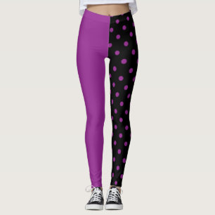 Lila och svarta prickar olika leggings