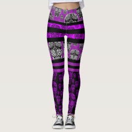 Lila och svarta sockerkalleleggings leggings