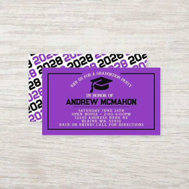 Lila och Svarta Studenten Mini Studenten Inbjudan (Purple and Black Mini Graduation Invites for Friends, Team Mates or as Inserts!)