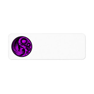Lila- och svartdrake Phoenix Yin Yang Returadress Etikett