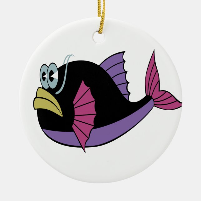 Lila- och svartfiske med flera färg julgransprydnad keramik (Framsidan)