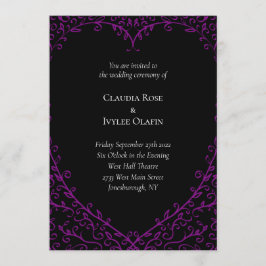 Lila- och svarthjärtssopbröllop inbjudningar