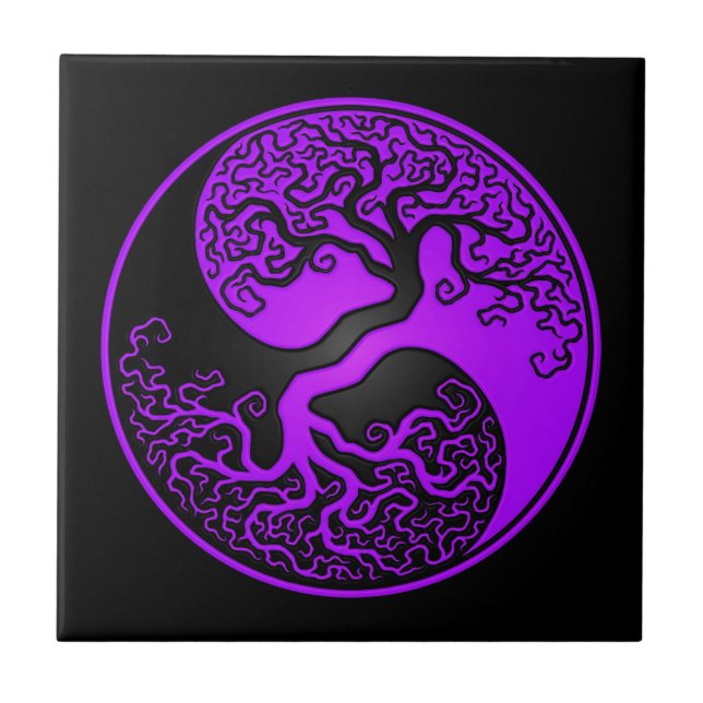 Lila- och svartlivets träd Yin Yang Kakelplatta (Framsidan)