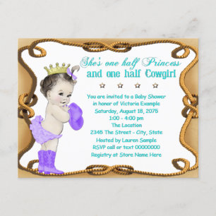 Lila och Teal Cowgirl Prinsessa Bebis Shower Inbjudningar