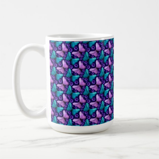 Lila och teal fjärilmönster | Blommigt sömlöst Kaffemugg (Vänster)