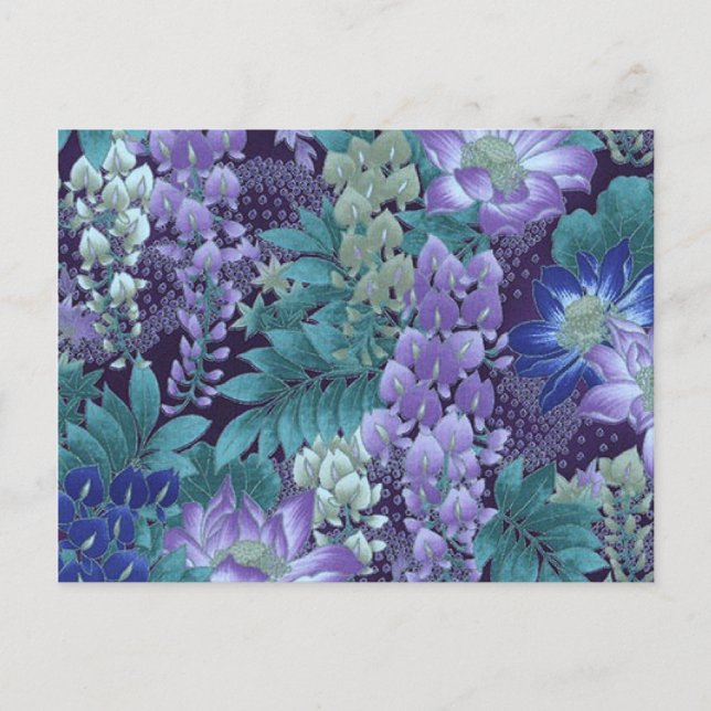 Lila och Teal Jungle Flowers Vykort (Framsida)