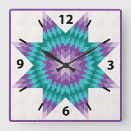 Lila och Teal Lone Star Quilt Design Fyrkantig Klocka