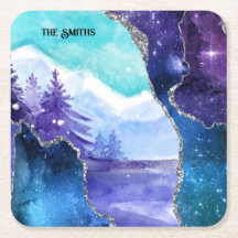 Lila och Teal Magic Snowy Sjö och Forest