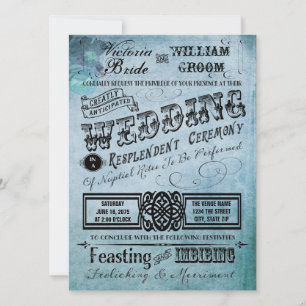 Lila och tealblå vintage typografi bröllop inbjudningar