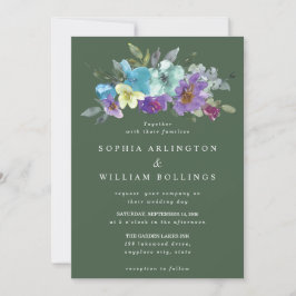 Lila och tealgröna blomsterbröllopsinbjudningar inbjudningar