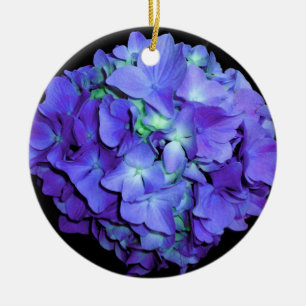 Lila och tealhydrangea, lila blåa blommor julgransprydnad keramik