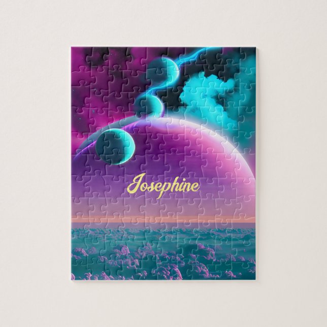 Lila och turkoise Planethage Pussel (Vertikal)