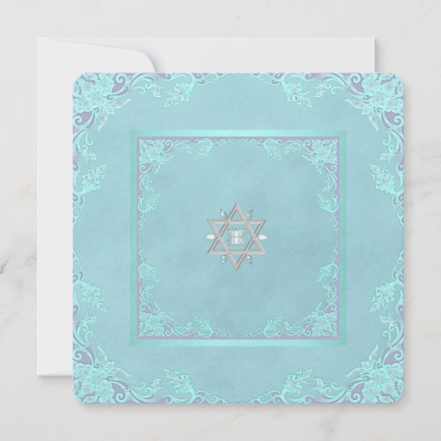Lila och turkos Bat Mitzvah-inbjudan Inbjudningar (Framsida)